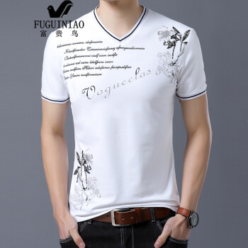 富贵鸟（FUGUNIAO） 短袖 男士T恤 白色 XL，L，XXXL，M，XXL