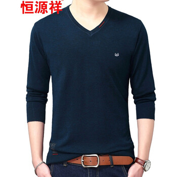 恒源祥（HYX） 長袖 男士T恤 哈青色 XL，L，XXL，加大，M，XXXL