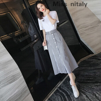 miss nitaly 豎條紋 拼接，撞色 連衣裙