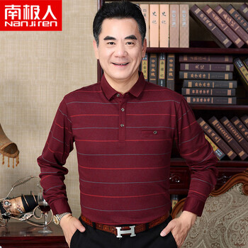 南極人（Nanjiren） 長袖 男士T恤 酒紅（T-8903） 