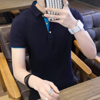 潮以純男 短袖 男士T恤 潮以純男藏藍湖藍袖 XL，L，M，XXL，XXXL
