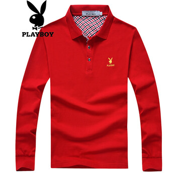 花花公子（PLAYBOY） 長(zhǎng)袖 男士T恤 大紅色 