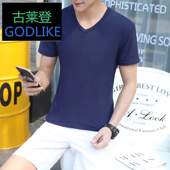 古萊登（GODLIKE） 短袖 男士T恤 V領(lǐng)深藍色 