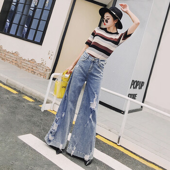 iDance 高腰 闊腳褲 女 長(zhǎng)褲 牛仔褲