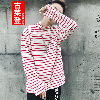 古萊登（GODLIKE） 長(zhǎng)袖 男士T恤 紅白條 XL，L，M
