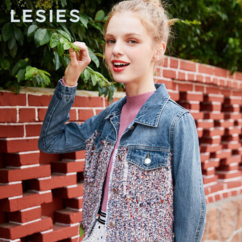 LESIES  長袖 女 短外套 拼接，紐扣