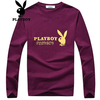 花花公子（PLAYBOY） 長(zhǎng)袖 男士T恤 棗紅 