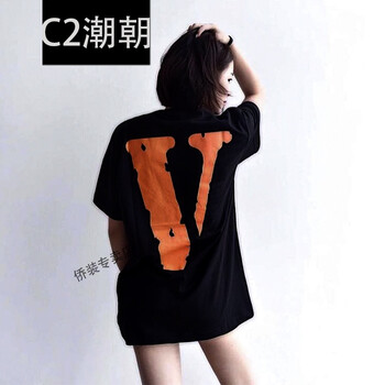 C2潮朝（CHAOCHAO） 短袖 男士T恤 黑色+橙印花(純棉) 