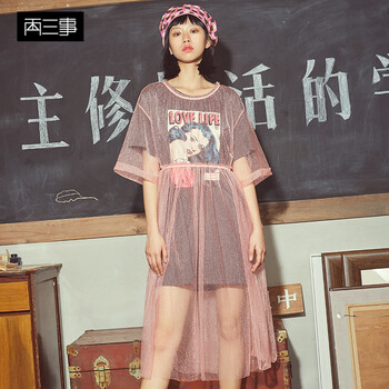 兩三事 卡通動(dòng)漫 亮絲，印花 連衣裙