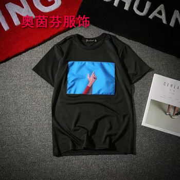 奧茵芬 五分袖 男士T恤 黑 X07 S