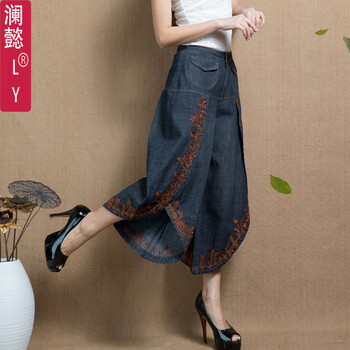 瀾懿（lanyi） 高腰 闊腳褲 女 七分褲 牛仔褲