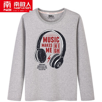 南極人（Nanjiren） 長(zhǎng)袖 男士T恤 灰色(music) 