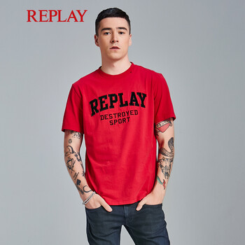 REPLAY 短袖 男士T恤 酒紅色 