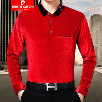 皮爾卡丹（pierre cardin） 長(zhǎng)袖 男士T恤 大紅色 