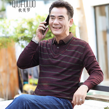 秋芙羅（QIUFULUO） 長袖 男士T恤 紅色 