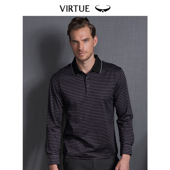 富紳（Virtue） 長袖 男士T恤 紫色條紋 S，XL，L，XXL，M