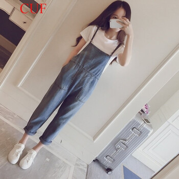 CUF 高腰 背帶褲 女 九分褲 牛仔褲
