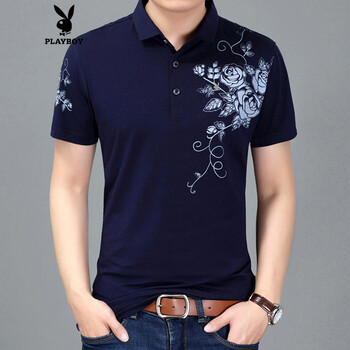 花花公子（PLAYBOY） 短袖 男士T恤 藏青 XL，L，XXL，XXXL，M