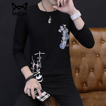 貓人（MiiOW） 長袖 男士T恤 黑色 XL，L，XXL，M，XXXL