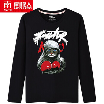 南極人（Nanjiren） 長(zhǎng)袖 男士T恤 黑色(格斗貓) 