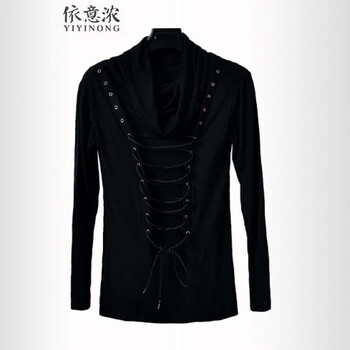 依意濃（YIYINONG） 短袖 男士T恤 系繩黑色長(cháng)袖 