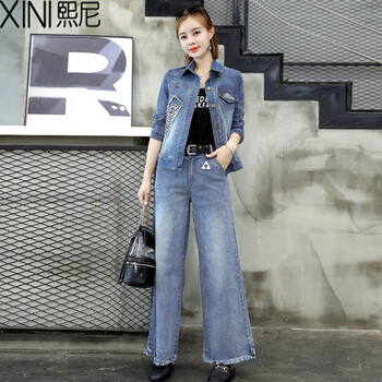 熙尼（XINI） 中腰 闊腳褲 女 長(zhǎng)褲 牛仔褲