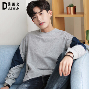 德萊文（Delewen） 長袖 男士T恤 灰色 XL，L，XXL，XXXL，M
