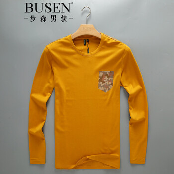 步森（BUSEN） 長(zhǎng)袖 男士T恤 土黃色 均碼，S，XL，XS，L，加大，M，XXXL，XXL