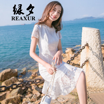 綠夕（REAXUR） 純色 鏤空，蕾絲 連衣裙