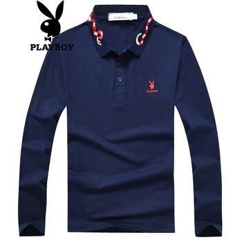 花花公子（PLAYBOY） 長(zhǎng)袖 男士T恤 寶藍(lán) 