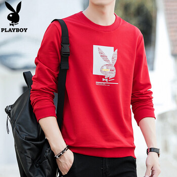 花花公子（PLAYBOY） 長袖 男士T恤 H303紅色 XL，L，M，XXL