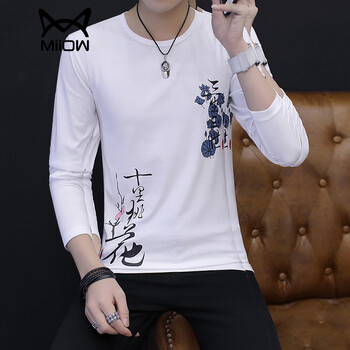 貓人（MiiOW） 長(zhǎng)袖 男士T恤 白色 XL，L，XXXL，M，XXL