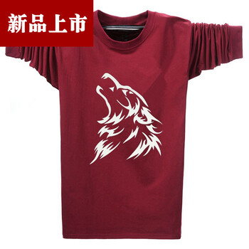 富貴鳥 長(zhǎng)袖 男士T恤 狼頭酒紅 