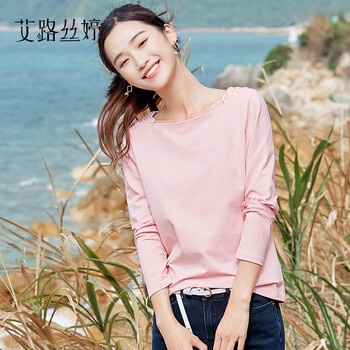 艾路絲婷 刺繡 短袖 T恤 女 一字領(lǐng)