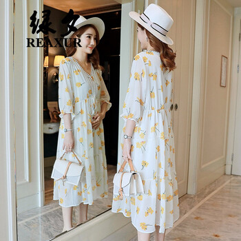 綠夕（REAXUR） 植物花卉 印花 連衣裙