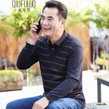 秋芙羅（QIUFULUO） 長袖 男士T恤 灰色 