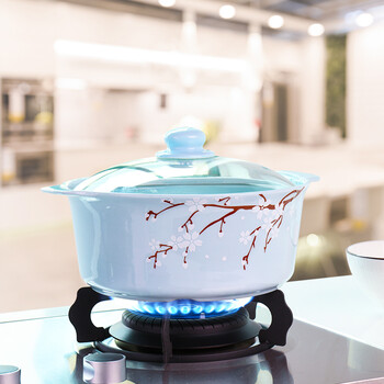 佳佰 汤煲 陶瓷砂锅煲汤养生煲 炖锅煮汤煲3L明火直烧巧妇锅（樱花语-蓝）