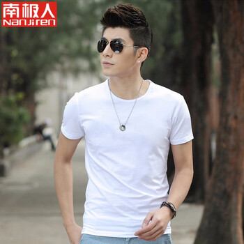 南極人 短袖 男士T恤 圓領(lǐng)-白色 XL，L，M，XXL，加大，XXXL