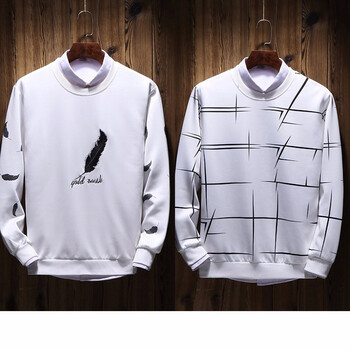 艾戚戚 長袖 男士T恤 40-W01羽毛白+W03線條白 XL，L，M，XXL，XXXL