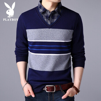 花花公子（PLAYBOY ESTABLISHED 1953） 長(cháng)袖 男士T恤  YY-5328藍色 