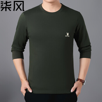 柒風(fēng) 長(zhǎng)袖 男士T恤 卡其綠 