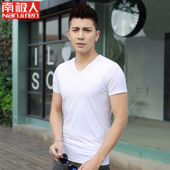 南極人 短袖 男士T恤 V領(lǐng)-白色 XL，L，XXL，M，加大，XXXL