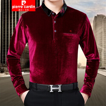 皮爾卡丹（pierre cardin） 長(zhǎng)袖 男士T恤 酒紅色 