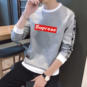 艾以純森（AIYICHUNSEN） 長袖 男士T恤 灰色 XL，4XL，L，XXL，M