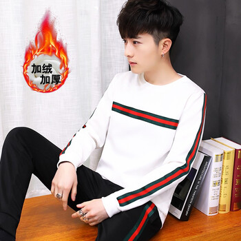 費洛仕（FIOOSU） 長袖 男士T恤 705白色-2條線 XL，L，XXL，M，XXXL