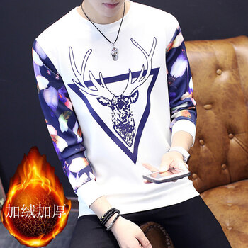 途尊（kingtrip） 長(cháng)袖 男士T恤 三角鹿白色加絨 