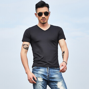 茨威奴（SWENEARO） 短袖 男士T恤 黑色V領(lǐng) 