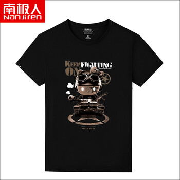 南極人（Nan Ji ren） 短袖 男士T恤 黑色/圓T-坦克貓 