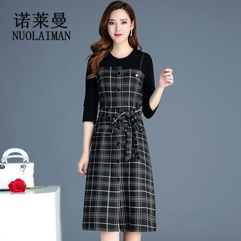 諾萊曼（NUOLAIMAN） 格子 口袋，格子 連衣裙