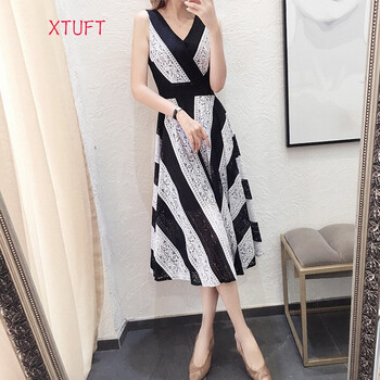 XTUFT  條紋，拼接，蕾絲 連衣裙